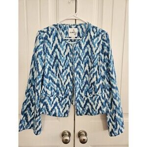 Sam Edelman Starlight Blue Ikat Chevron Blazer Sz S Linen Viscose & Cotton